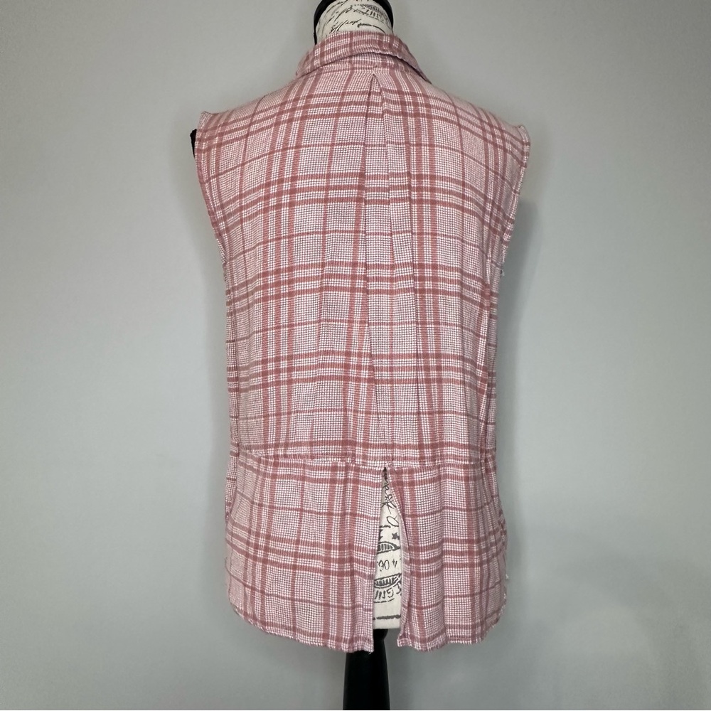 Sim & Sam | Pink Plaid Sleeveless Button-Up Top Shirt | Size L - Picture 4 of 8